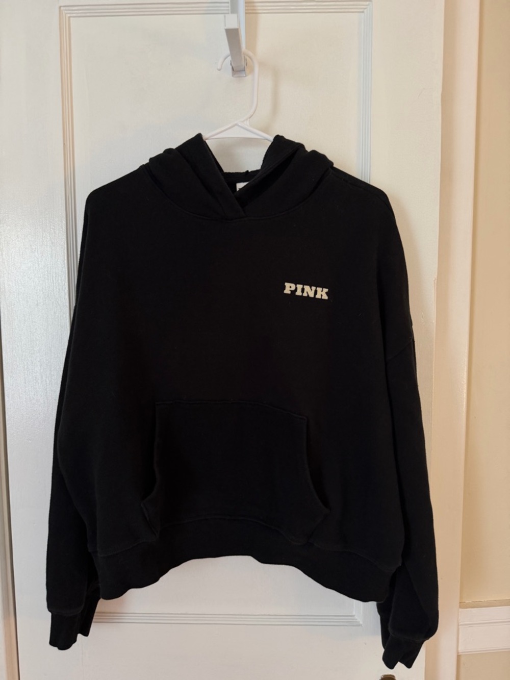 PINK Victoria's Secret Black Cropped Hoodie with Chest Logo